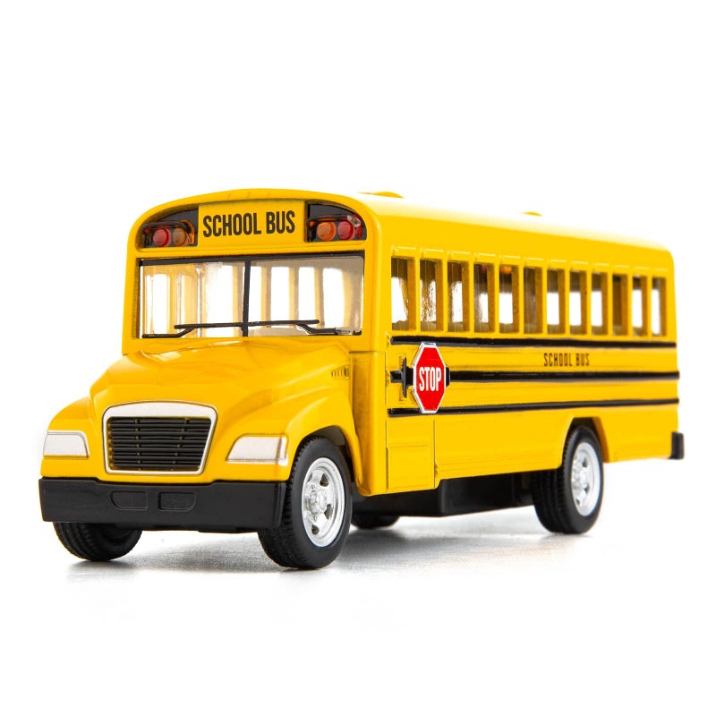 BDTCTK Diecast لعبة حافلة مدرسية صفراء للأطفال - سيارة سحب للخلف مقاس 5 بوصة مع أبواب قابلة للفتح وإطارات مطاطية - Image 1